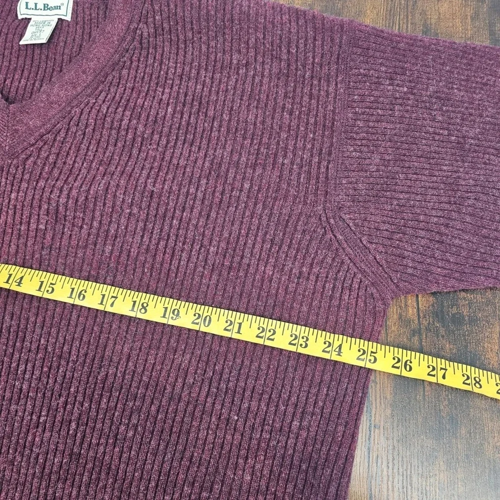 LL Bean‎ V-Neck Sweater Mens Large Tall Burgundy 100% Lambswool Ribbed Knit
